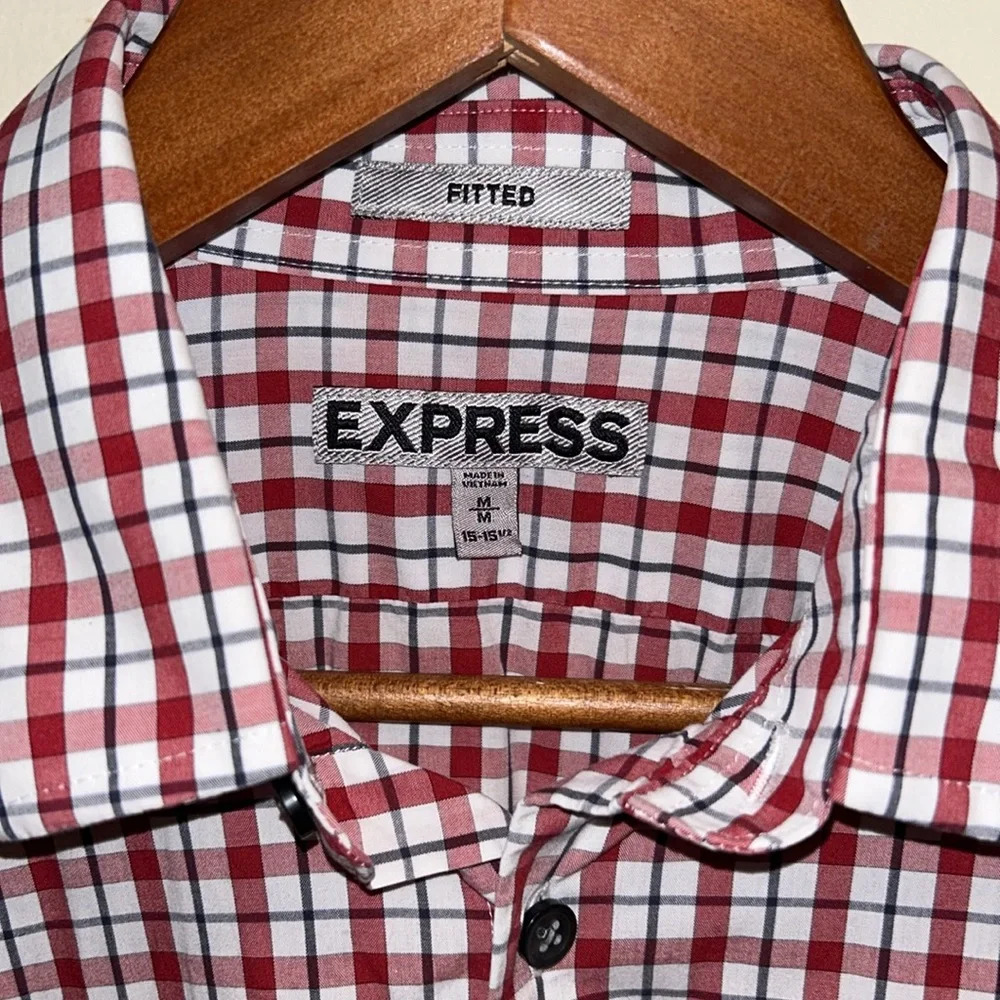 Express Fitted Red Plaid Button Down - Picture 4 of 7
